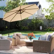 Costway3m Patio Cantilever Umbrella with Tilt Adjustment Crossed Base and Crank Handle-Beige