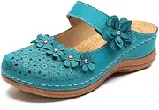[Hhhchpm] Mules for Women Wedge Sandals Comfortable Dressy Summer Closed Toe Mules Casual Slip On Shoes with Adjustable Hook Loop