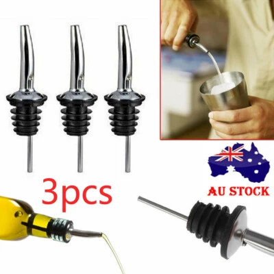 3pcs Stainless Liquor Spirit Pourer Free Flow Wine Bottle Pour Spout Stopper AU