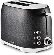 [Tower] Glitz T20029 2 Slice Metal Toaster with Adjustable Browning Control, Defrost and Reheat Settings, Black