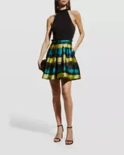 $220 Aidan Mattox Women Black Jacquard-Skirt Halter Dress Size 8