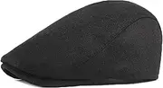 [TRADERPLUS] Men's Newsboy Hat Flat Top Warm Panel Peak Beret Hat Adjustable Wool Blend Driver Hat Outdoor Winter Black