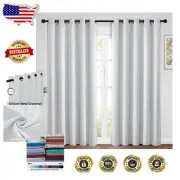 Elegant Greyish White Blackout Curtains - Thermal Insulated Grommet Drapes, 2...
