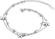 [Flongo] Anklet Friendship Bracelet Friendship Bracelets for 2 Stainless Steel Bracelet Anklet with Coin Beads Rose Gold Silver Elegant Women