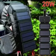 20W 5V Protable Solar 5-Panel USB Battery Charger Power Bank Outdoor Camping