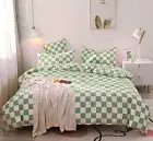 KAREVER Green Checkered Comforter Queen Sage Green Grid Bedding Set Women Lig...