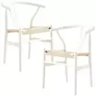 Anemone Set of 2 Wishbone Dining Chair Beech Timber Replica Hans Wenger White Di