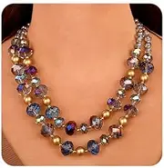 [Wiwpar] Layered Faux Faceted Pearl Bead Statement Necklace Crystal Wrap Strand Collar Bib Choker Necklace and Earrings Set for Women Girls