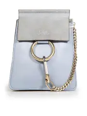 Blue Leather Mini Faye Top Handle Bag