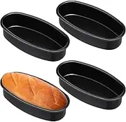 4Pcs Oval Cheesecake Pan, Cake Metal Mold,Carbon Steel Baking Bowl,Baking Mold,Cake Puck Mold,for Baking Cake, Bread, Meatloaf, Lasagna, Black