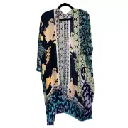 Lovestitch bohemian lounge duster robe mixed black, colorful and floral print.
