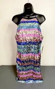 NWT Aidan Mattox Sequin Sleeveless Striped Midi Cocktail Dress size 10