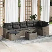 8 Piece Garden Sofa Set with Cushions Grey Poly Rattan | Outdoor Furniture Sets | Patio Balcony Chairs | Outdoor Table Chair | Furniture Set