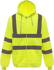 [Shin Fashion] New Mens Hi Vis Work Sweatshirt ANSI Class 3 Safety Hoody Hi Vis Pullover Sweatshirt Top Zipped Pockets Work Wear