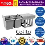 Kitchen Bin Under Bench Counter Sink Pull Out 2 x 15L Twin Pull Out Bins - Grey