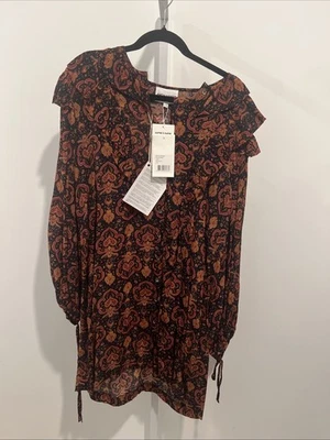 Antik Batik Mylo Printed Mini Dress Large/42 Paisley Long Sleeve Lined V-Neck