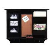 Classic Black Wood Wall Shelf Pocket Hook Storage Photo Organizer Hall Office