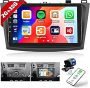 2G+32G Android Car Stereo for Mazda 3 2009-2013 Radio with Wireless Apple CarPlay Android Auto, 9” HD Touchscreen GPS Navigation Head Unit Bluetooth Radio FM/RDS WiFi Mirror Link SWC Backup Camera