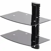 StarTech.com Dual Floating Wall-Mounted AV Shelves, Adjustable Height Shelf For Under TV A/V Equipment, Black Tempered Glass Shelves - Floating AV an