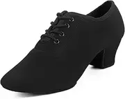 [Asyusyu] Dance Shoes Women's Black Lace Up Dance Shoes with 4 cm Heel for Latin Jazz Line Dance