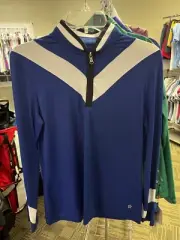 NWT WOMEN'S LOHLA SPORT LAURIE CHEVRON PULLOVER, SIZE: M, COLOR: LAPIS (C319)