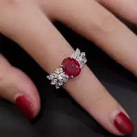 在飛比找蝦皮購物優惠-歐美ins新款3克拉高碳鑽紅寶石戒指女