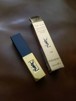 YSL ROUGE PUR COUTURE THE SLIM LEATHER-MATTE LIPSTICK 1G #18-REVERSE RED