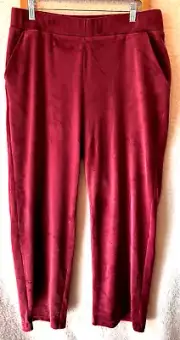 Nicole Miller Velour Velvet Maroon Pull-On Pants Pockets Stretch Straight L NEW