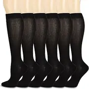 6Pairs Cotton Compression Socks for Men & Women Circulation 8-15mmHg Knee High Socks