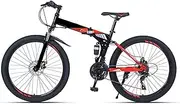 Adult Collapsible Mountain Bike, 24/26-Inch Wheels/Mens/Womens High Carbon Steel Frame/Micro-Turn/Blueprint 30-Speed System/Front and Rear Dual disc Brake,Red,24inch