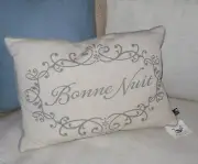 New Bonne Nuit French Good Night Feather Filled 100% Cotton Lumbar Accent Pillow