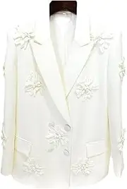[Sweejim] Women Sexy Floral Embellished Blazer Set Two Piece Set Party Long Sleeve Top Flare Long Pant Set Suit