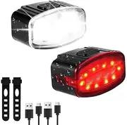 Bike Lights Set Ultra Bright, Bicycle Light Rechargeable Super Bright 6 Modes, IPX6 Waterproof Bike Lights for Night Riding/Cycling Safety, DIY 4X4 + 6X6 Lightning Modes Bike Headlight and Tail Light