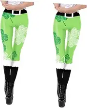 [SUNHUIHN] 2pcs Stretchy Pants Leaves Leggings Leprechauns Leggings Stretchy Leggings Costumes for Girls Shamrock Yoga Leggings Pants European and American Women's/347