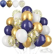 60 Pack 12Inch Navy Blue Gold Balloons Set,Thick Latex Party Balloons White Navy Blue Balloons Metallic Golden Balloon Confetti Balloons Helium Balloons for Graduation Boys Birthday Party Decorations