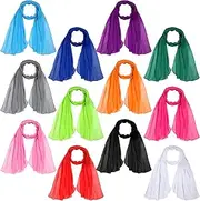 [Crowye] 12 Pieces Solid Color Chiffon Shawls Long Sun Proof Scarves Wraps Sheer Lightweight Breathable Chiffon Scarf for Women Bridal Wedding Formal Evening Party Accessories, 19.6 x 61 Inch, Classic