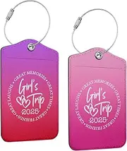 [BQXH] 2 Pcs Girls Trip Luggage Tag, 2025 Name ID Labels with Privacy Cover and Metal Loop, Suitcase Tags Travel Tags for Luggage, Luggage Identifiers for Suitcases, Travel Accessories, Pirple Pink