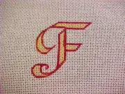 Needlepoint Canvas Hand Stitch Painted Katrina Vosburgh Monogram F 18 Count M