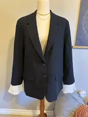 NWT A by Anthropologie Black Fabric Trim Fitted Blazer Jacket Size 14 OB1728835