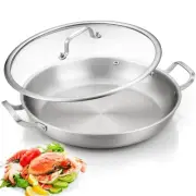Paella Pan 14 Inch Tri-Ply Stainless Steel Paella Pan with Lid, Jumbo Frying ...