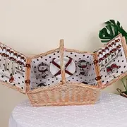 Willow Picnic Basket Set for 4 Persons,Double Lidded Shopping Basket Picnic Hamper with Tableware Set,Utensils for Outdoor Living,Camping,Picnic Gift Basket