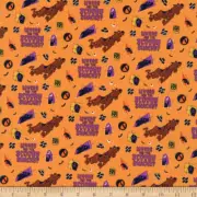 Scooby Doo Halloween II Scooby Snacks on Orange Cotton Fabric REM 30" x 44"