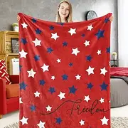 [JarThenaAMCS] Patriotic Fuzzy Blanket Red Star Freedom Throw Blanket 4th of July Cozy Flannel Blanket for Independence Day Home Bed Sofa Couch Chair, 50 x 60 Inch
