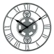 Quartz Clock 14 in. Gray Industrial Gears Metal Industrial-Style Roman Numerals