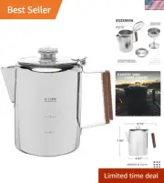 Lightweight 9 Cup Coffee Percolator - Stainless Steel for Camping & Stovetop