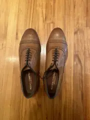 ALLEN EDMONDS - STRAND Size 11 WALNUT CAP TOE BROGUE LEATHER OXFORDS - EEE