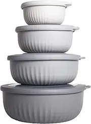 COOK WITH COLOR Prep Bowls - Wide Mixing Bowls Nesting Plastic Meal Prep Bowl Set with Lids - Small Bowls Food Containers in Multiple Sizes (Grey Ombre)