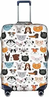 [pvinnk] Cartoon Cat and Dog Print Protective Luggage Cover Elastic Washable Suitcase Travel Gear Protector, White, Small