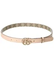 Gucci Gg Marmont Thin Reversible Gg Supreme Canvas & Leather Belt Women's Black
