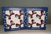 Set of 8 Cherish the Season Napkin Holder Rings NEW Metal and Red Enamel Bows